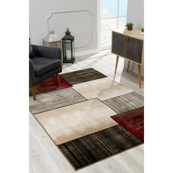 Rug Branch Modern Abstract Checkered Brown Red Indoor Area Rug - 6x9