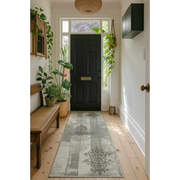 Rug Branch Modern Abstract Fractal Grey Black Indoor Runner Rug - 3x15