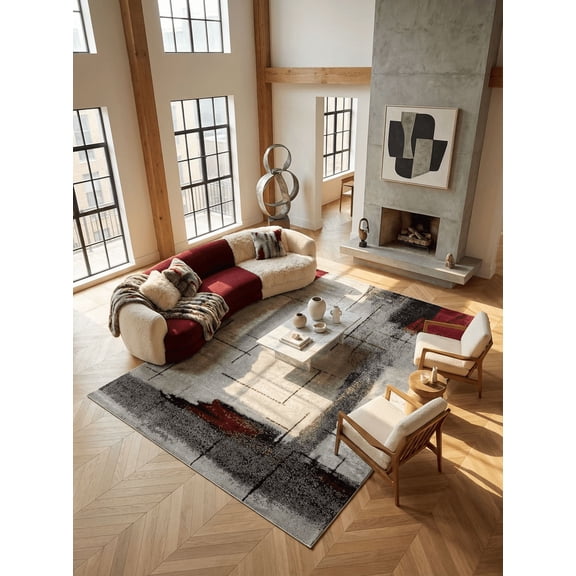 Rug Branch Modern Abstract  Grey Red Indoor Area Rug - 5x7