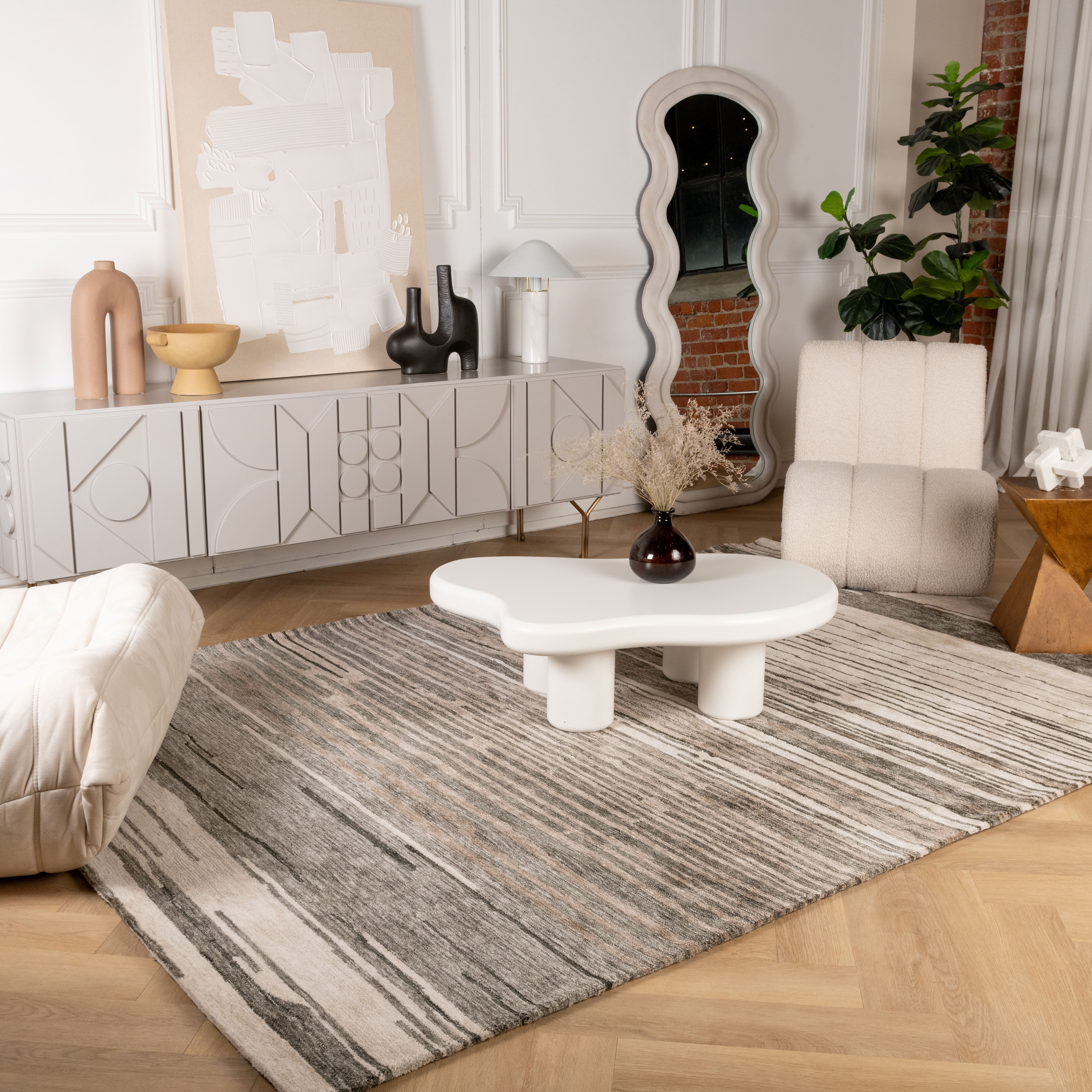 Gray Abstract Hand-Tufted Synthetic 8x11 Area Rug