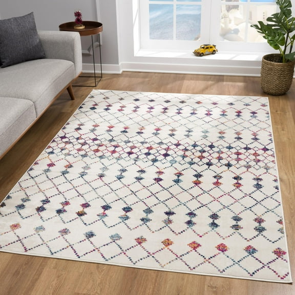 Rug Branch Modern Boho  Beige Blue Indoor Doormat Rug - 2x4