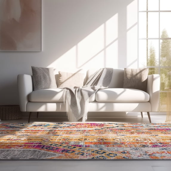 Rug Branch Modern Boho Yellow Beige Indoor Area Rug - 5x7