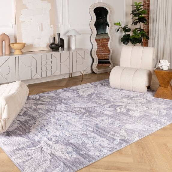 Rug Branch Modern Floral Beige Grey Indoor Soft Area Rug - 8x10