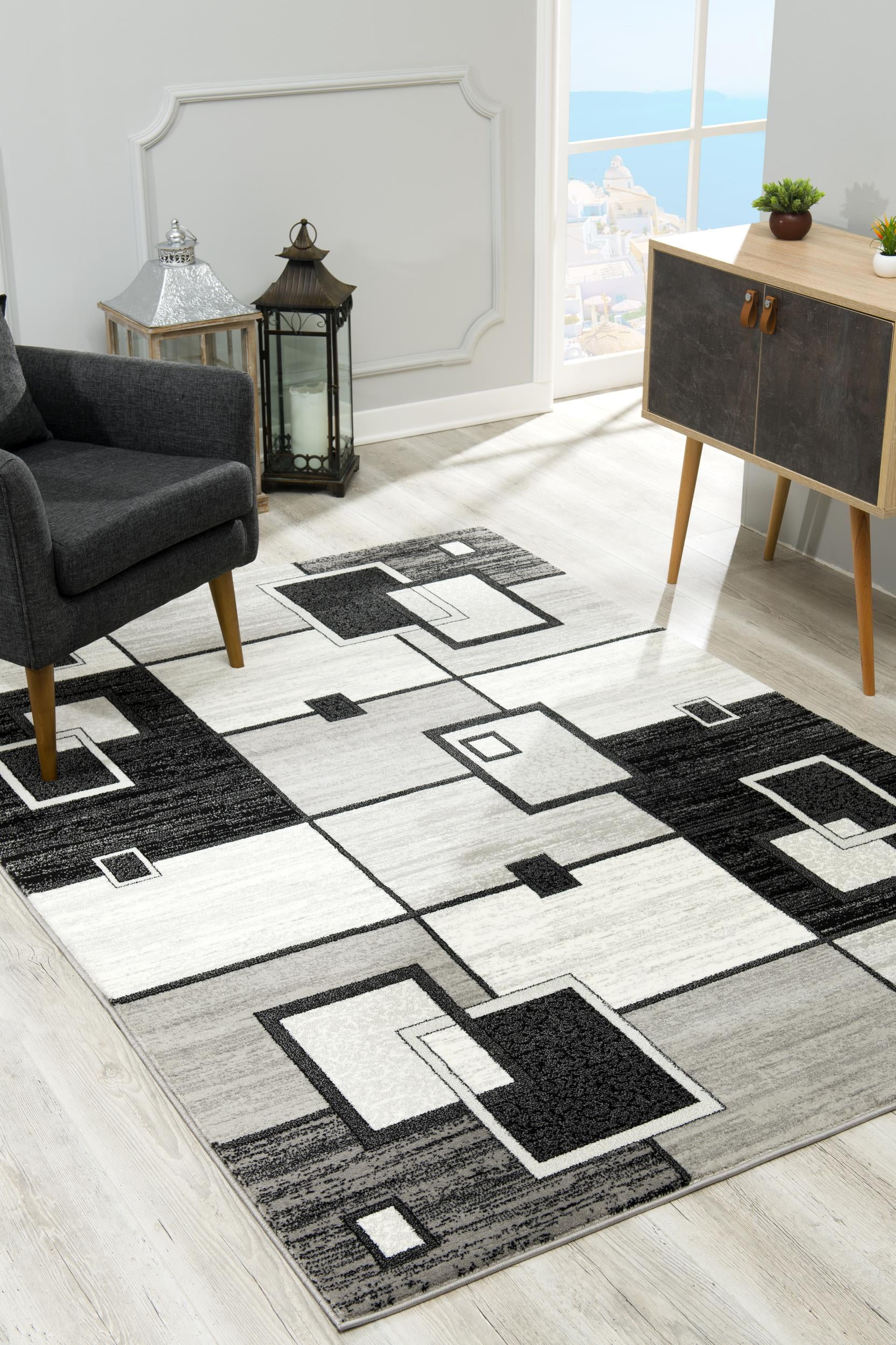 Rug Branch Modern Geometric Checkered Grey Black Indoor Area Rug - 8x10 ...
