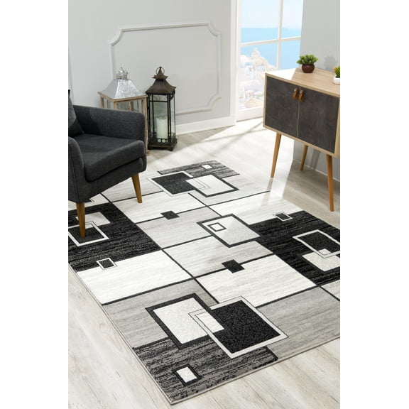Rug Branch Modern Geometric Checkered Grey Black Indoor Doormat Rug - 3x5