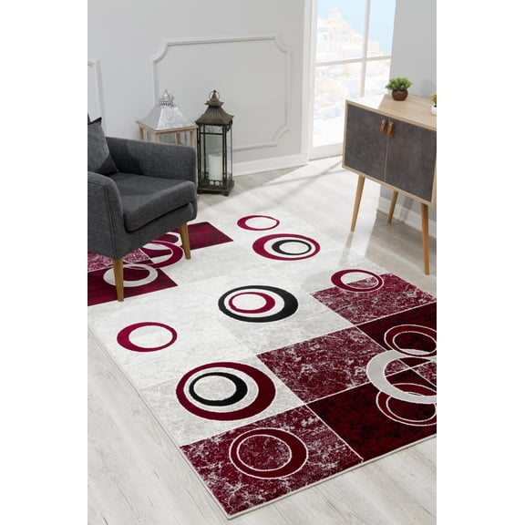 Rug Branch Modern Geometric  Red Grey Indoor Area Rug - 5x7