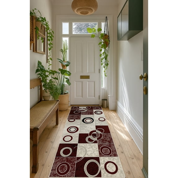 Rug Branch Modern Geometric Red Grey Indoor Runner Rug - 2x10