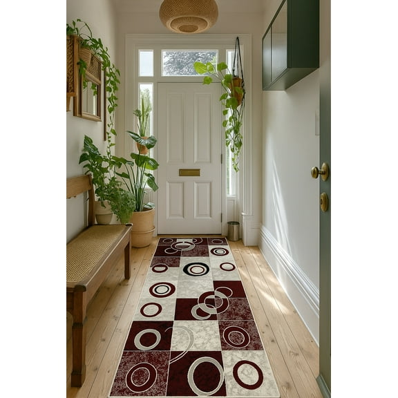 Rug Branch Modern Geometric  Red Grey Indoor Runner Rug - 3x13