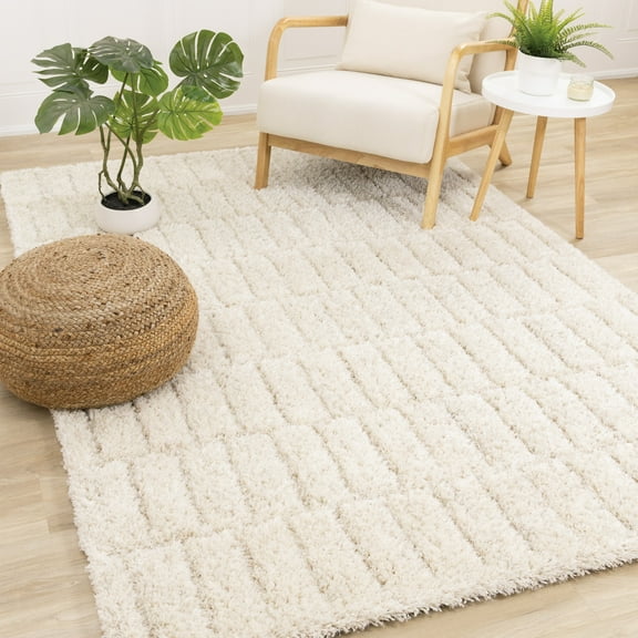 Rug Branch Modern Geometric, Stripes, Tonal/Solid Cream Indoor Area Rug - 5' x 8'