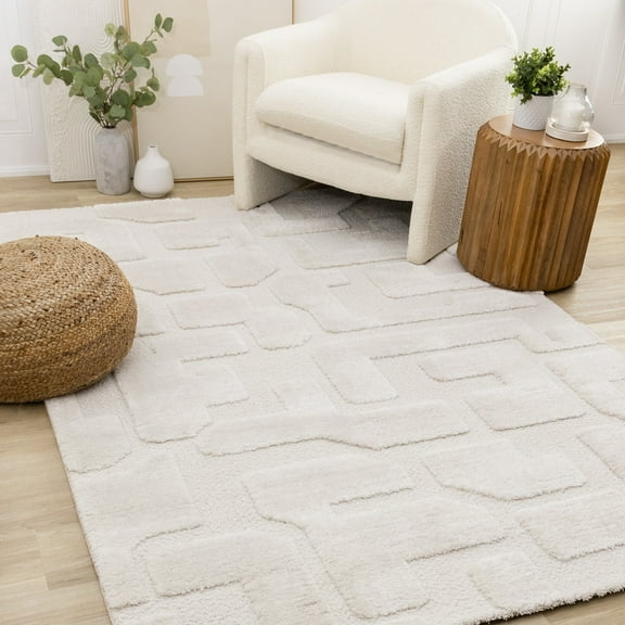 Rug Branch Modern Geometric, Tonal/Solid White Indoor Area Rug - 5' x 8'