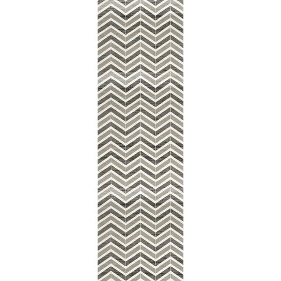 Rug Branch Modern Geometric Wave Grey Beige Indoor Runner Rug - 3x8