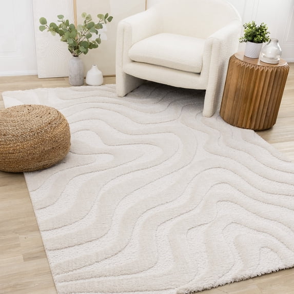 Rug Branch Modern Organic, Tonal/Solid White Indoor Area Rug - 5' x 8'