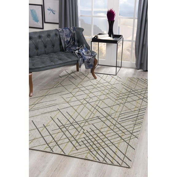 Rug Branch Modern Scandinavian Lines Beige Green Indoor/ Outdoor Doormat Rug - 3x5