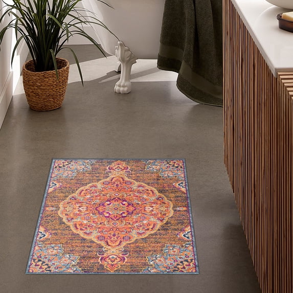 Rug Branch Modern South-Western Rust Blue Indoor Doormat Rug - 2x4