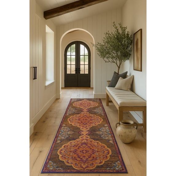 Rug Branch Modern South-Western Rust Blue Indoor Runner Rug - 2x8