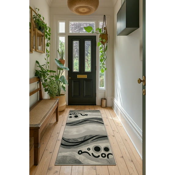 Rug Branch Montage 2' x 25' (Exact Size: 2'3" x 25') Geometric Indoor Runner Rug, Grey Black, Modern - Entryway, Hallway, Bathroom, and Kitchen