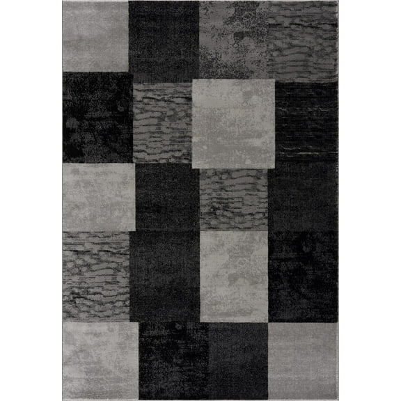 Rug Branch Montage 3' x 3' (Exact Size: 2'8" x 2'8") Geometric Indoor Area Rug, Grey Black, Checkered - Entryway, Hallway, Bathroom, and Kitchen