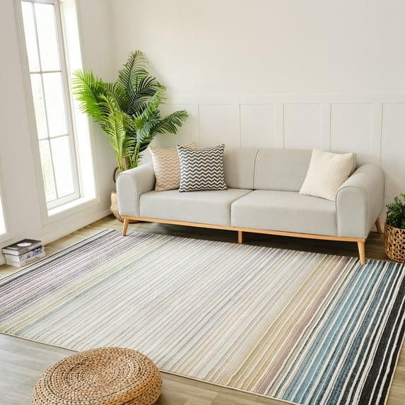 Rug Branch Nomad Boho Striped Indoor Area Rug, Beige Blue - 4'x6'