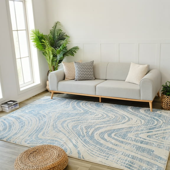 Rug Branch Nomad Modern Abstract Indoor Area Rug, Blue Beige - 5'x7'