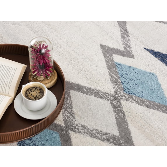 Rug Branch Savannah 2' x 2' (Exact Size: 2'3" x 2') Boho Indoor Doormat Rug, Blue Beige, Contemporary - Entryway, Hallway, Bathroom, and Kitchen