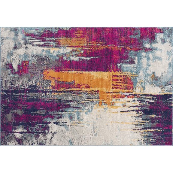 Rug Branch Savannah 2' x 3' (Exact Size: 2'3" x 3') Mid-Century Modern Modern Doormat Runner Rug, Purple Orange, Abstract Entryway, Hallway, Bathroom, and Kitchen