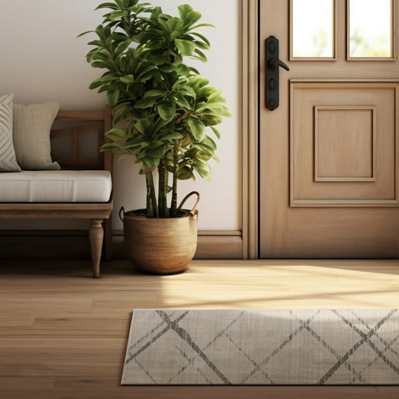 Rug Branch Savannah 2' x 5' (Exact Size: 2'3" x 5') Abstract Indoor Doormat Rug, Beige Grey, Contemporary - Entryway, Hallway, Bathroom, and Kitchen