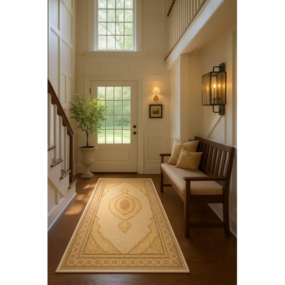 Rug Branch Traditional Moroccan  Beige Cream Indoor Runner Rug - 2x8