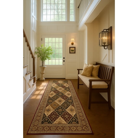 Rug Branch Traditional Moroccan Red Black Indoor Runner Rug - 2x15