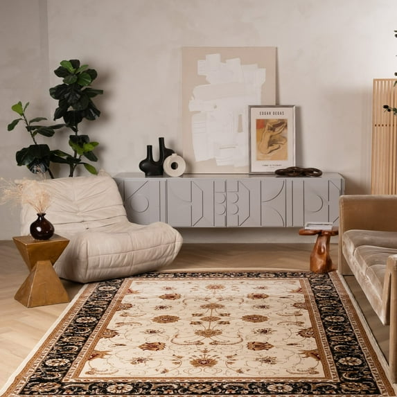 Rug Branch Traditional Persian Beige Black Indoor Area Rug - 6x9