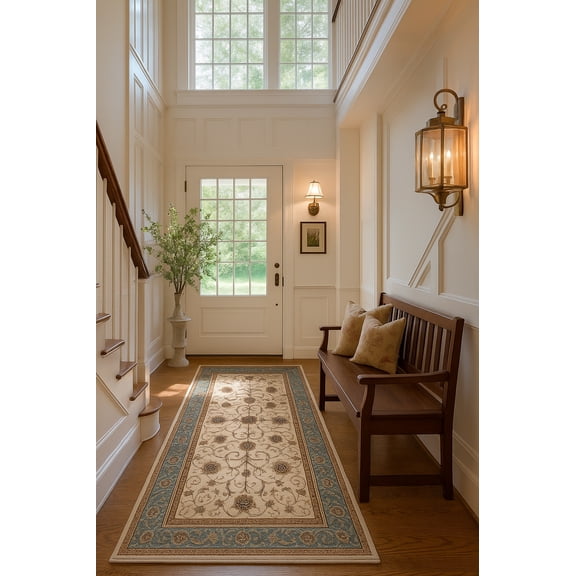 Rug Branch Traditional Persian Beige Blue Indoor Runner Rug - 3x13