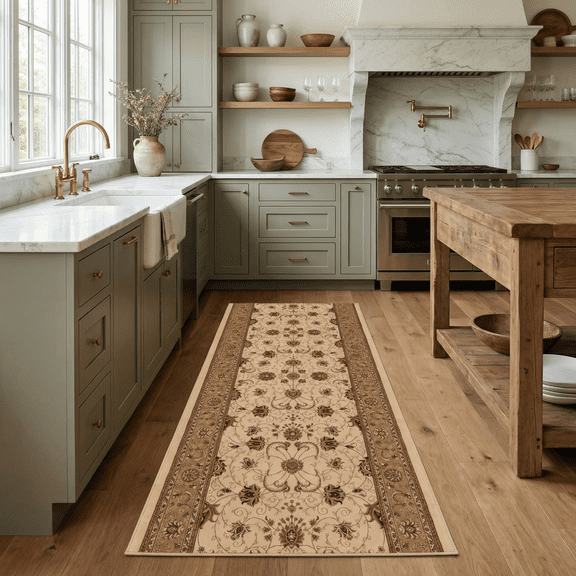 Rug Branch Traditional Persian Beige Cream Indoor Runner Rug - 3x20