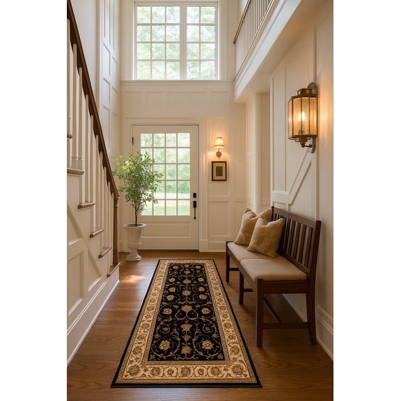 Rug Branch Traditional Persian Black Beige Indoor Runner Rug - 2x15