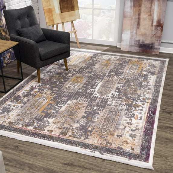 Rug Branch Transitional South-Western Boho Grey Beige Indoor Area Rug - 6x9
