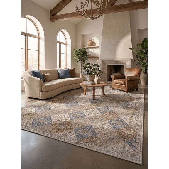 Rug Branch Vintage Traditional Distressed Brown Cream Indoor Soft Area Rug - 4x6