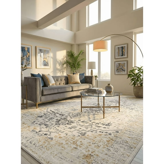 Rug Branch Vintage Traditional Distressed Cream Gold Indoor Soft Area Rug - 5x7