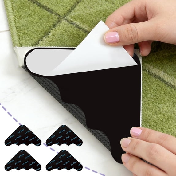 Rug Carpet Non Slip Grippers,Reusable Rug Tape Pads,Strong Adhesive Carpet Grippers for Area Rugs,Keep Corners Flat,No Damaging for Floor Removable(12Pcs)