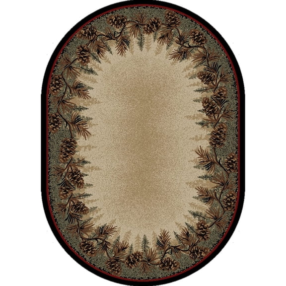 Rug Empire American Destination Mount Le Conte Pine Cone Lodge Rustic Area Rug 7'10" x 9'10" Oval 8' x 10' Indoor Runner, Oval