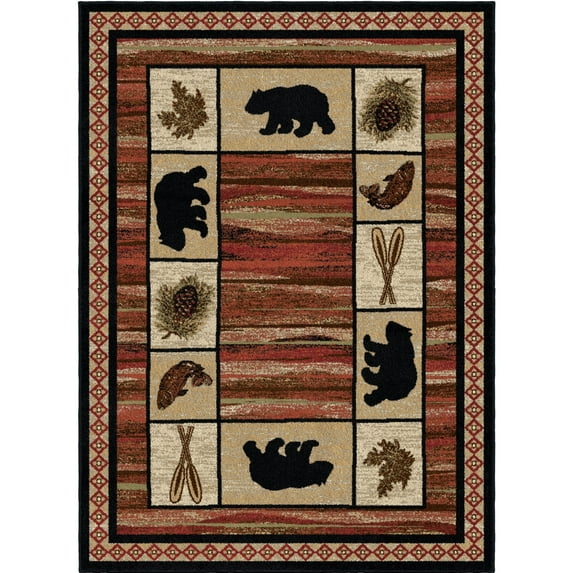 Rug Empire Rustic Lodge Bear Border Cabin Red Black Area Rug (7'10 x 9'10) - Multi - 7'10" x 9'10" 3'11" x 5'3" 4' x 6' Indoor Rectangle