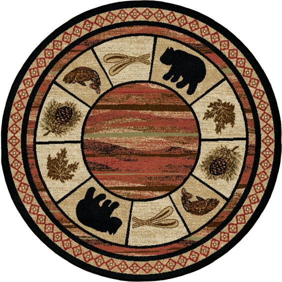 Rug Empire Rustic Lodge Bear Border Cabin Red Black Area Rug (7'10 x 9'10) - Multi - 7'10" x 9'10" 5'3" Round 5' Round Indoor Round