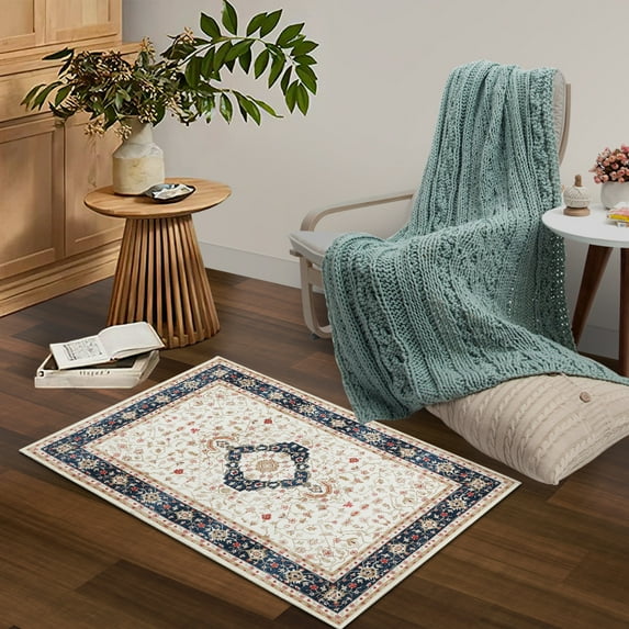 Rug Entry Rug Washable Rugs Boho Rug Non Slip Small Rugs Blue Rug Door Mat Tribal Throw Rugs Bathroom Rugs Oriental Rug Carpet for Bedroom Stain Resistant Entryway Rugs Indoor Rug