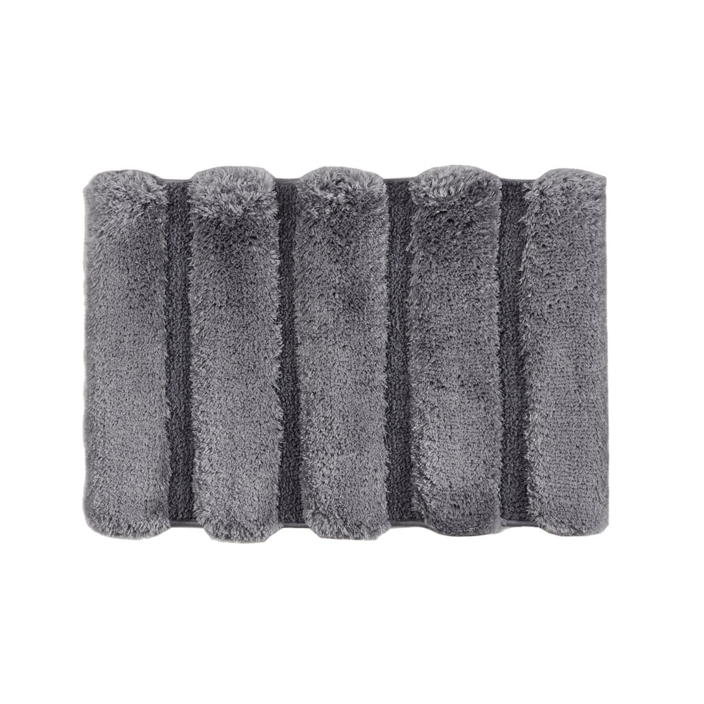 Rug Grey 17x24 Inches High-Low Stripe Tufted Bath Rug Macro-Spun Polyester Shabby Chic Bathroom Mat with Non-Slip Latex Backing OEKO-TEX Certified for Bathroom