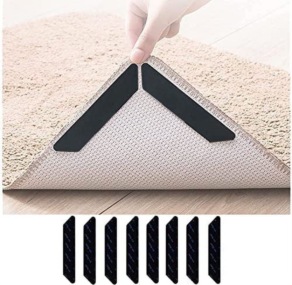 Suptree Non Slip Rug Gripper for Hardwood Floor Carpet Area Rugs Tile Rug Pad Carpet Tape Grippers 8 Pcs, Black