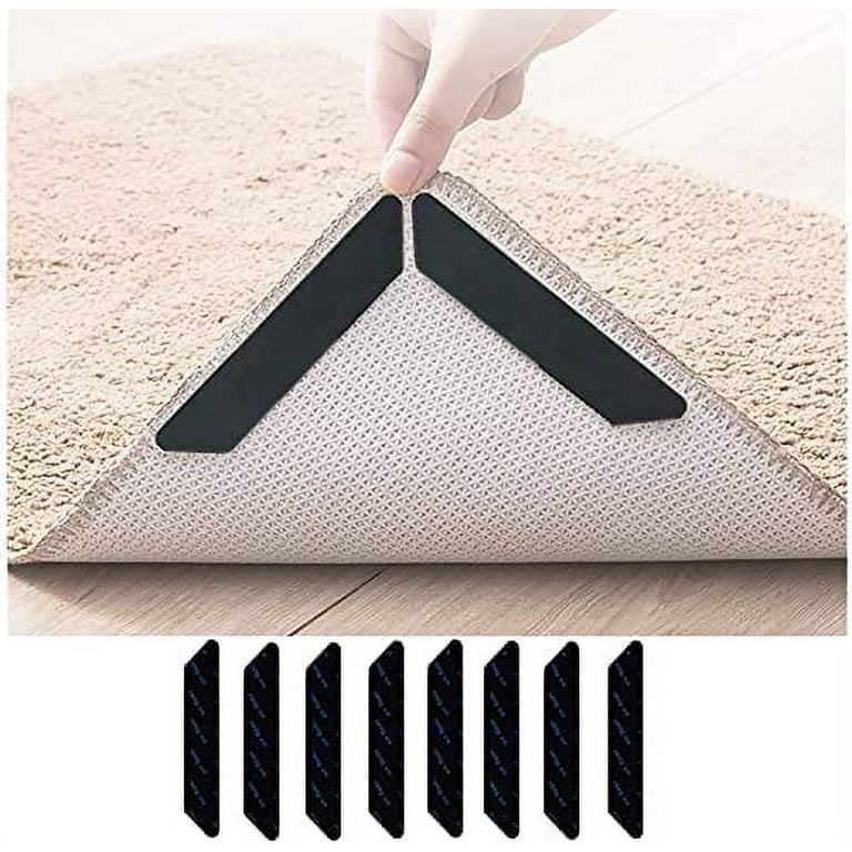 Rug Tape,16 Pcs Dual Sided Washable Removable Rug Stopper Grip Your Area  Rug, Non Slip Adhesive Prevent Curl for Hardwood Floors Grip Carpet Corners