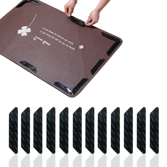 Rug Gripper, 12 PCS Non Slip Rug Grip Carpet Sticker Underlay ,Reusable Carpet Pad Non-Slip Sticker Anti-Curling Rugs Pad Gripper Tape Kit for Bathroom Kitchen,Home -black(7.08 in*1.18 in)