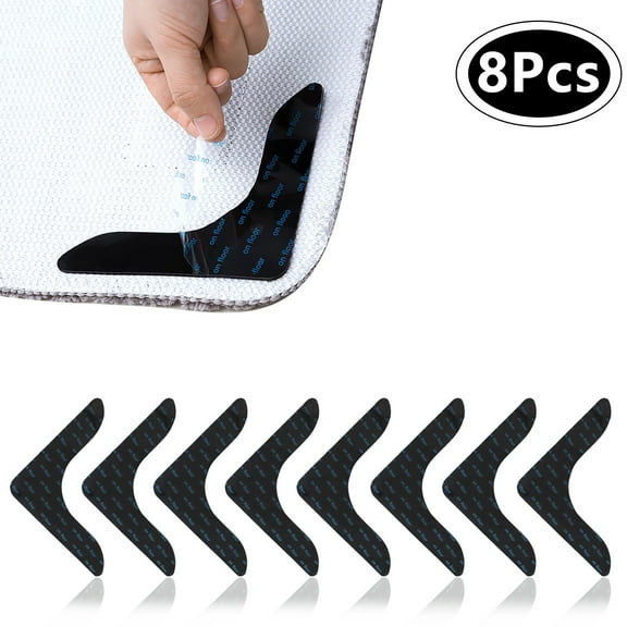 Rug Gripper, 8 PCS Non Slip Rug Grip Carpet Sticker Underlay Reusable Carpet Pad Non-Slip Sticker Anti-Curling Rugs Pad Gripper Tape Kit for Bathroom Kitchen,Home -black(4.8 in*4.8 in)