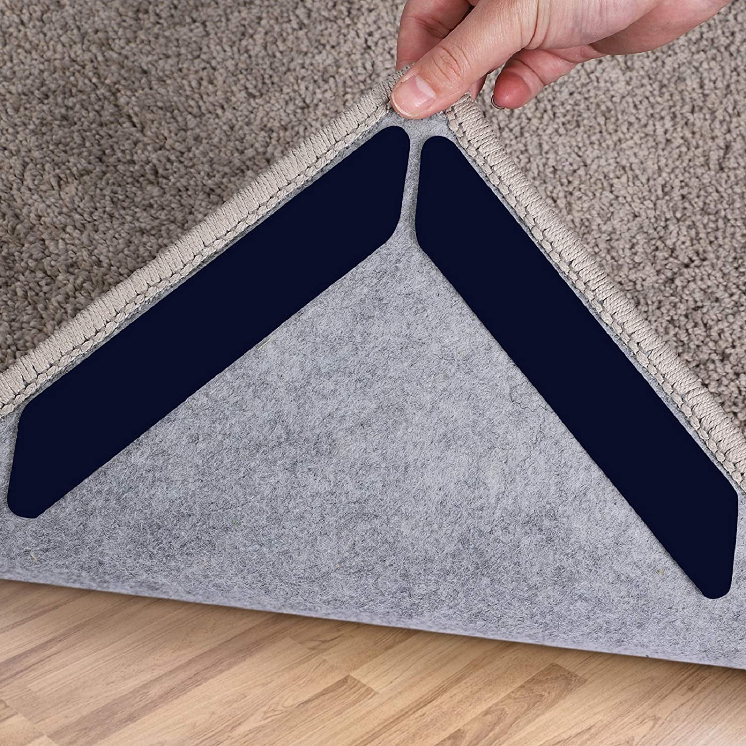 [12 Pack] Rug Pad Gripper, Double Sided Non-Slip Rug Pads Rug Tape Stickers  Washable Area Rug Pad Carpet Tape Corner Side Gripper for Hardwood Floors