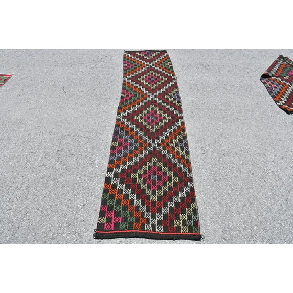 Rug Kilim, Rugs For Kitchen, Decorative Kilim, Turkish Kilim, Brown Kilim, Vintage Kilim, 2x8.5 ft Accent Kilim, Nursery Kilim