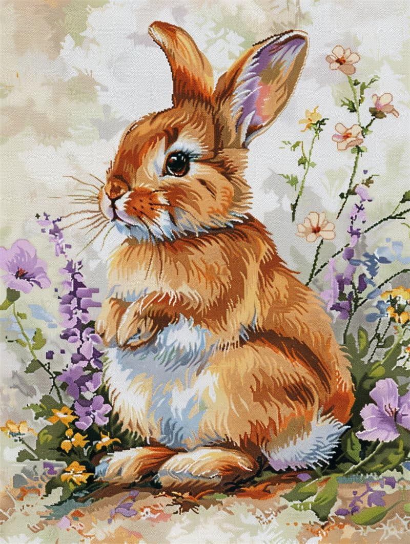 Rug Kits For Adults Latch Hook Pre Printed Brown Rabbit And Flowers Diy Crafts Crochet Yarn Handmade Embroidery With Printed Canvas Needlework For Home Decor