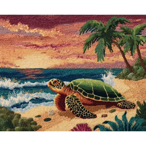 Rug Kits For Adults Latch Hook Pre Printed Sea Turtles On The Beach Diy Crochet Yarn Embroidery Handmade Needlework With Printed Canvas For Home Decoration