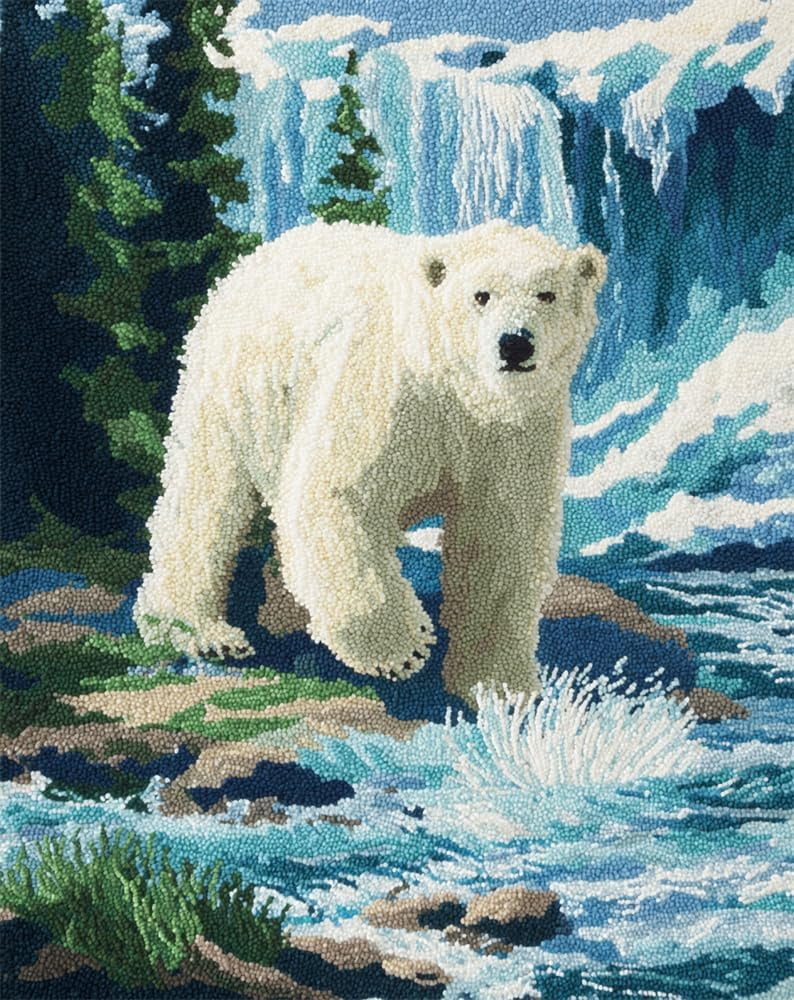 Rug Kits For Adults Latch Hook Pre Printed Polar Bear Diy Crafts Crochet Yarn Handmade Embroidery With Printed Canvas Needlework For Home Decor